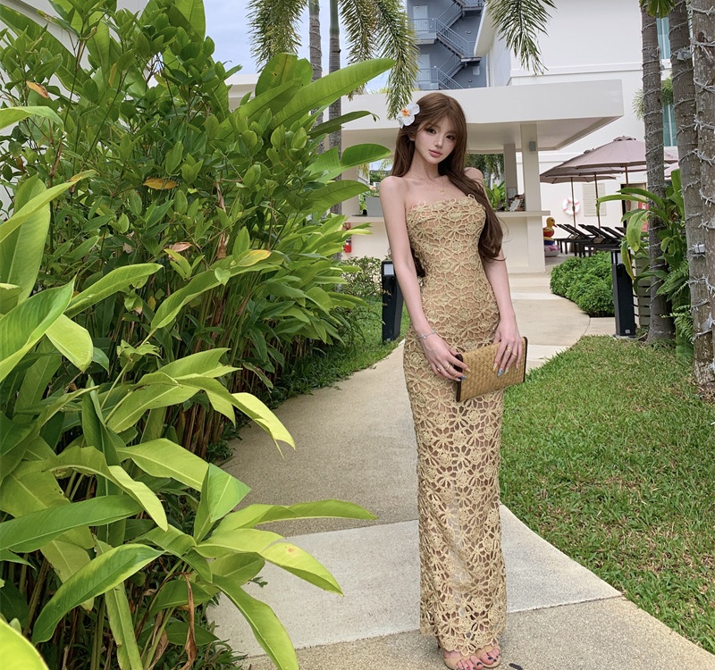 Sling ladies temperament dress package hip hollow long dress