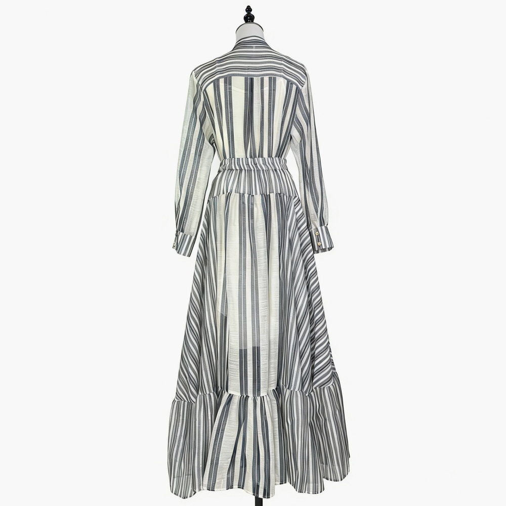 Summer single-breasted shirt lotus leaf skirt tops a set