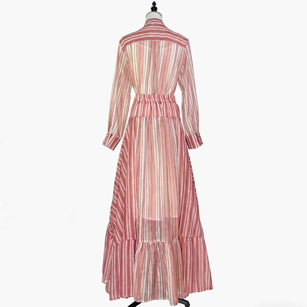 Summer single-breasted shirt lotus leaf skirt tops a set