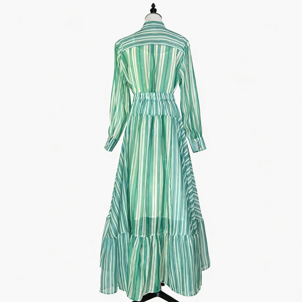 Summer single-breasted shirt lotus leaf skirt tops a set