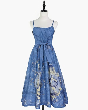 Sling European style dress pinched waist strap dress