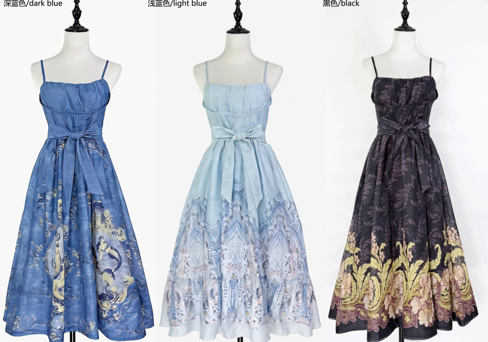 Sling European style dress pinched waist strap dress