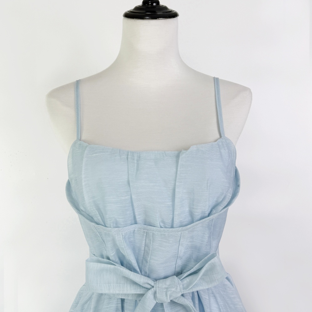 Sling European style dress pinched waist strap dress