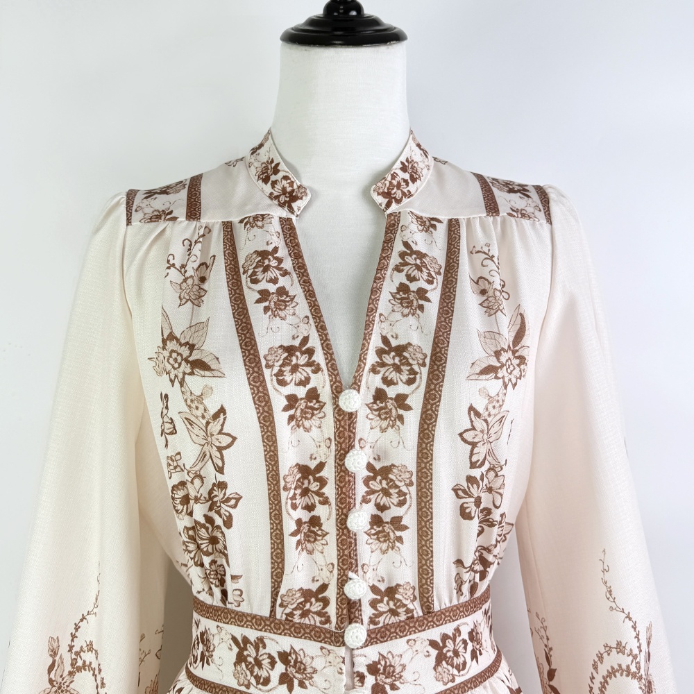 Vacation long sleeve printing lady V-neck dress