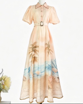 Spring and summer lapel temperament beading long dress