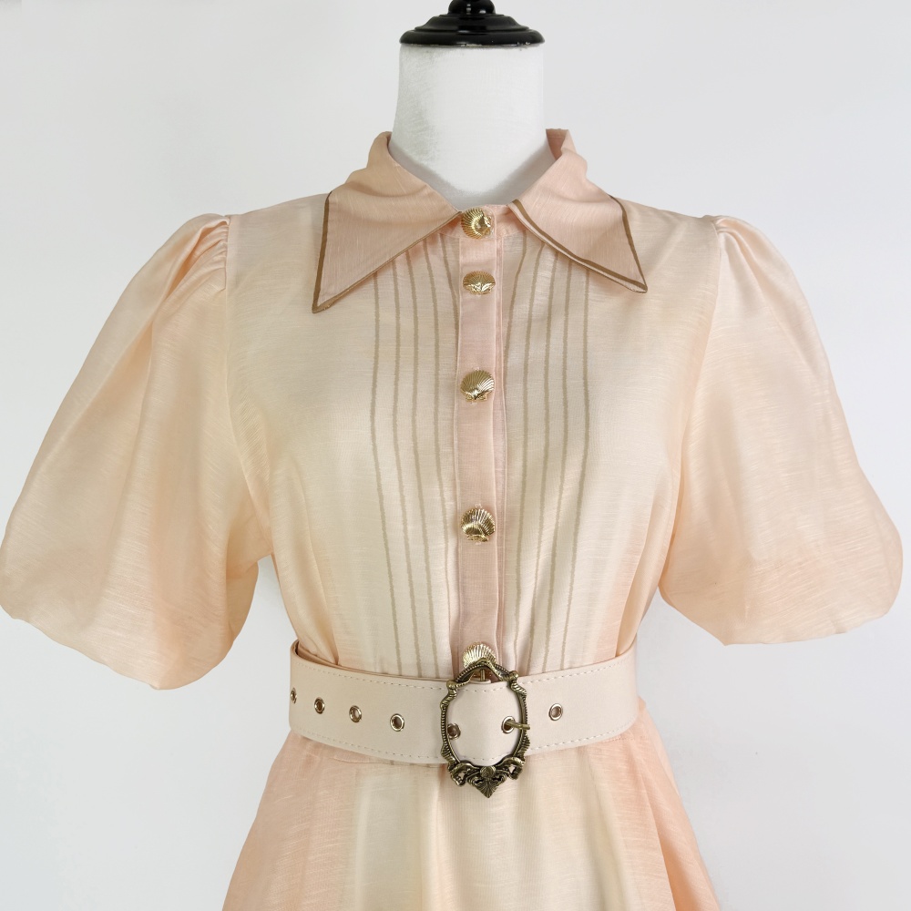 Spring and summer lapel temperament beading long dress