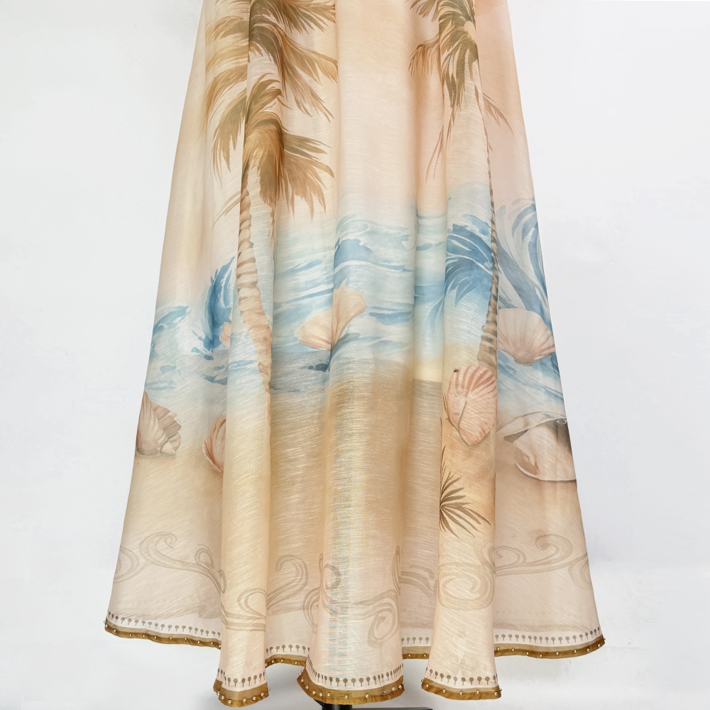 Spring and summer lapel temperament beading long dress