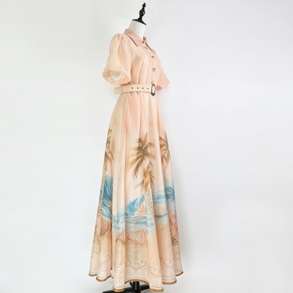 Spring and summer lapel temperament beading long dress