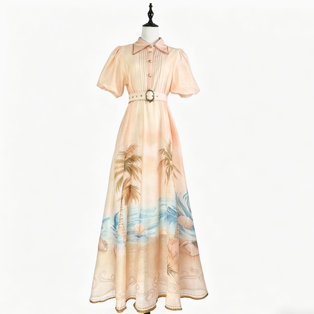 Spring and summer lapel temperament beading long dress