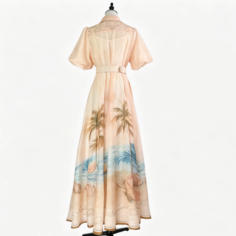 Spring and summer lapel temperament beading long dress
