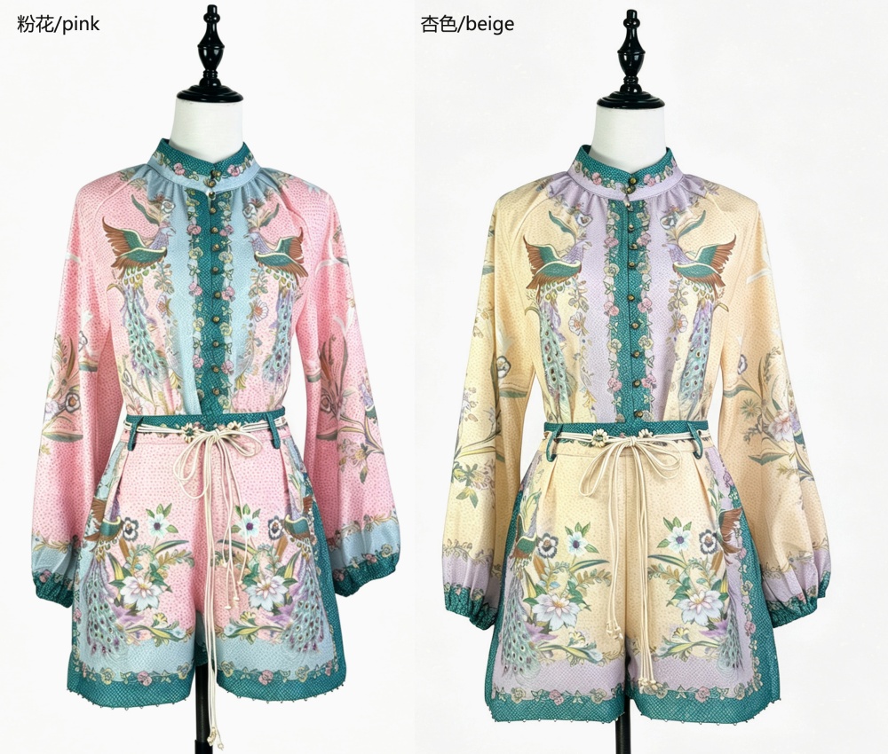 Pattern summer high waist tops niche flowers shirt 2pcs set