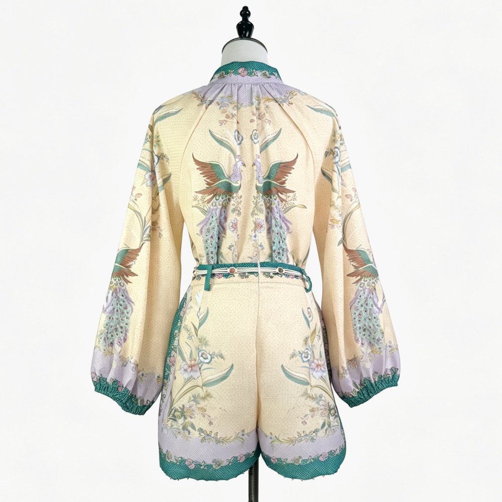 Pattern summer high waist tops niche flowers shirt 2pcs set