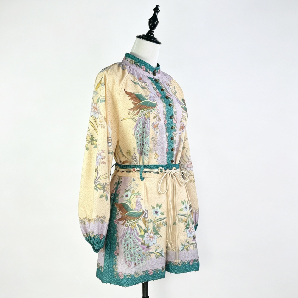 Pattern summer high waist tops niche flowers shirt 2pcs set