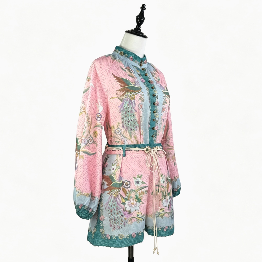 Pattern summer high waist tops niche flowers shirt 2pcs set