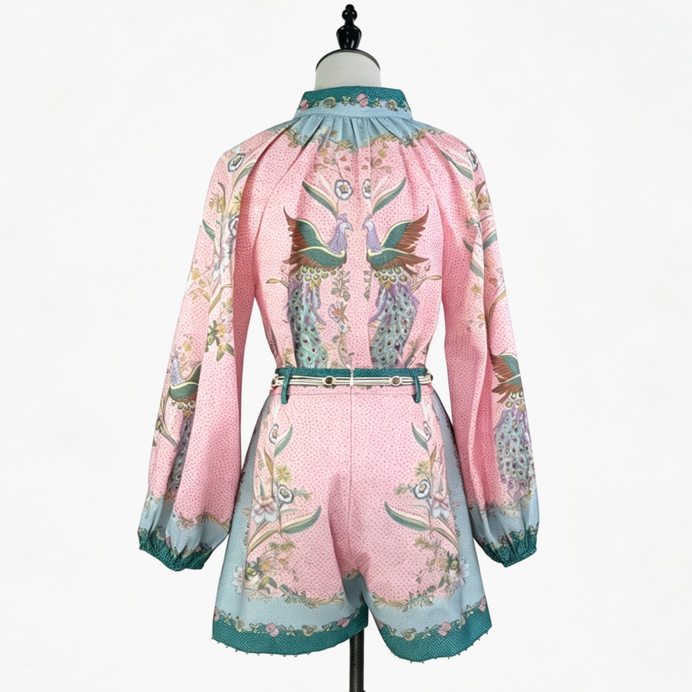 Pattern summer high waist tops niche flowers shirt 2pcs set