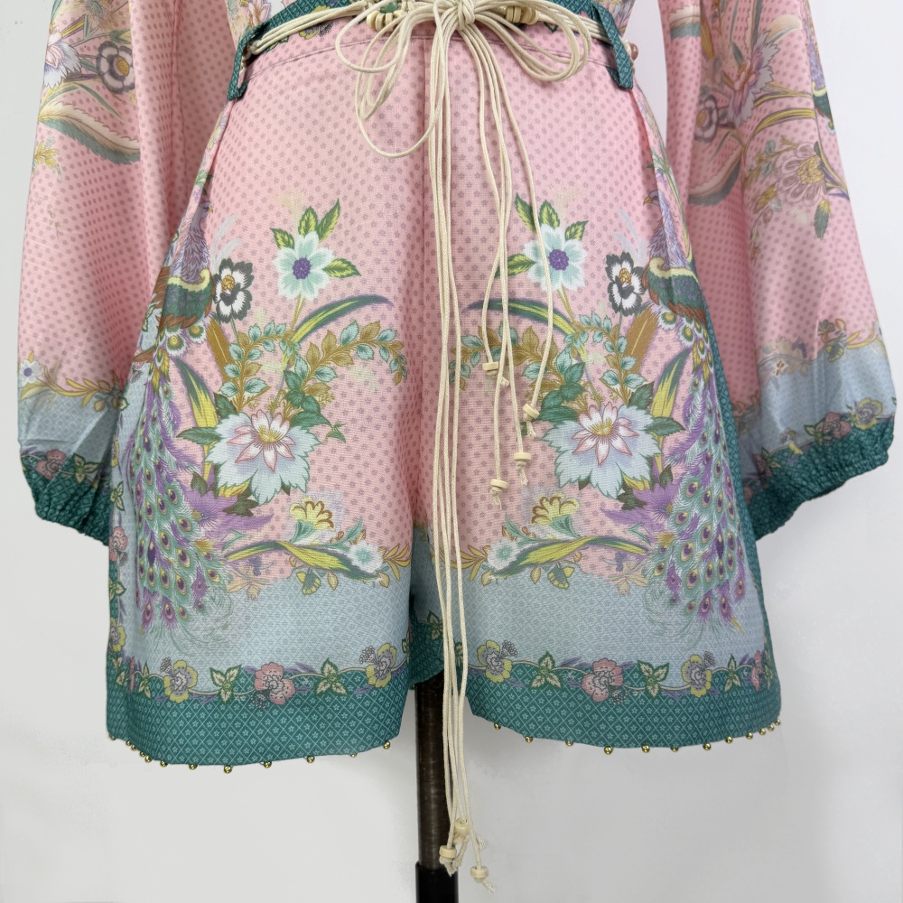 Pattern summer high waist tops niche flowers shirt 2pcs set