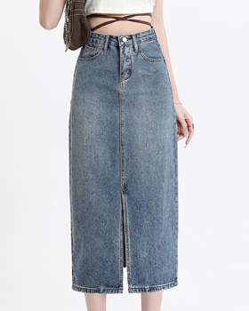 Summer split high waist long dress retro slim skirt