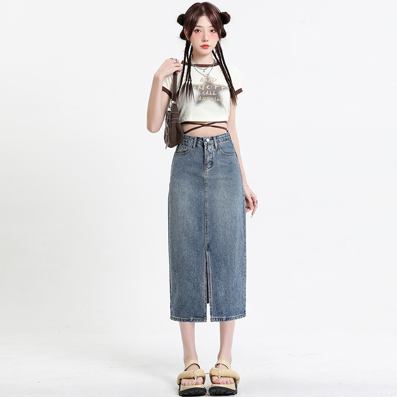 Summer split high waist long dress retro slim skirt