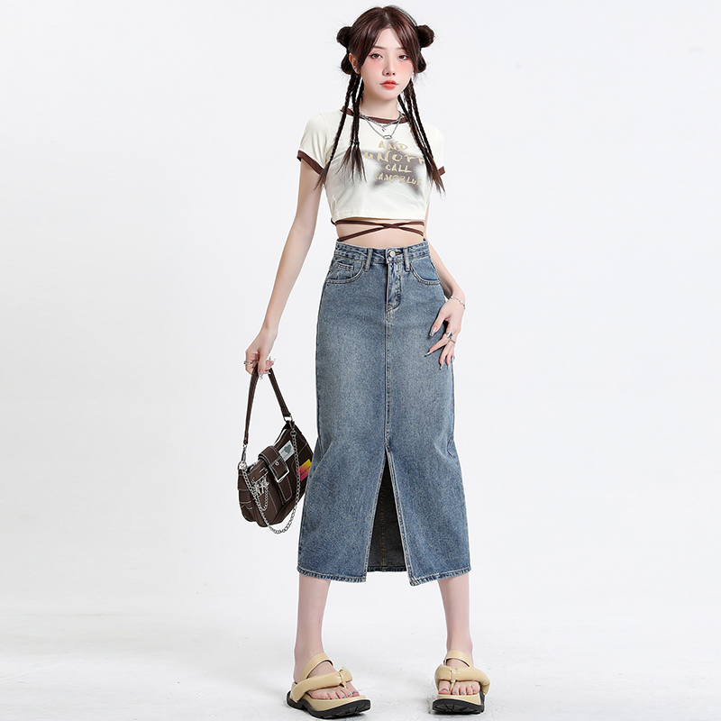 Summer split high waist long dress retro slim skirt