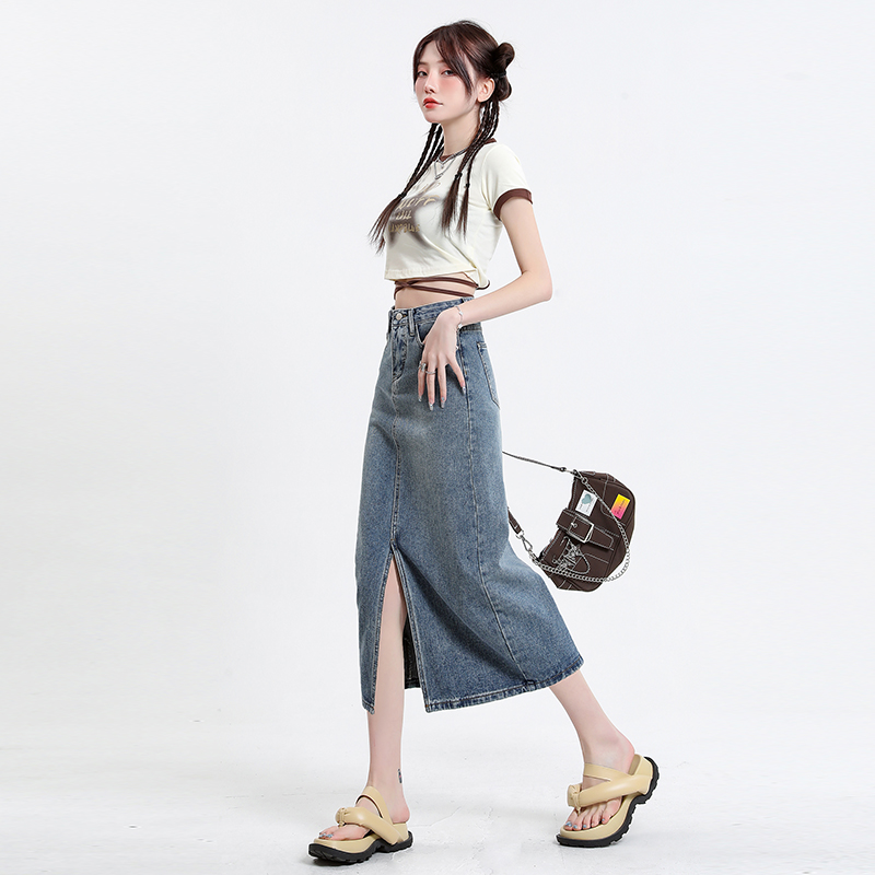 Summer split high waist long dress retro slim skirt