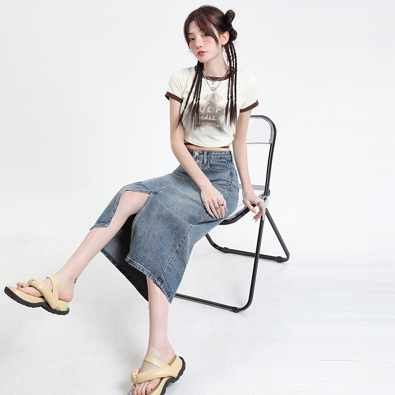 Summer split high waist long dress retro slim skirt