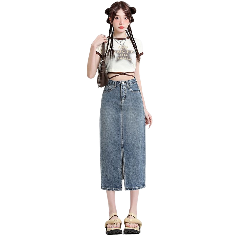 Summer split high waist long dress retro slim skirt