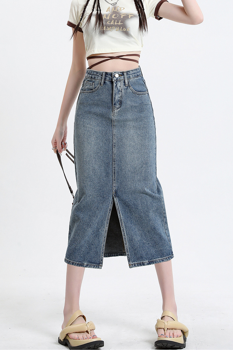 Summer split high waist long dress retro slim skirt