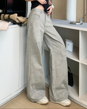 Denim tie dye pants retro high waist long pants for women