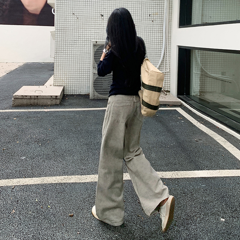 Denim tie dye pants retro high waist long pants for women