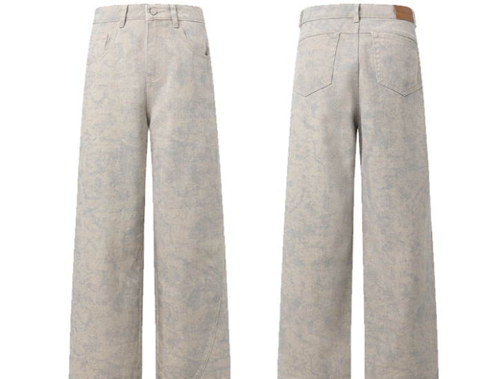 Denim tie dye pants retro high waist long pants for women