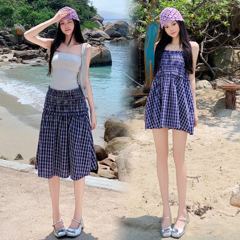 Wear Casual A-line skirt summer plaid tops