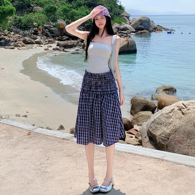 Wear Casual A-line skirt summer plaid tops