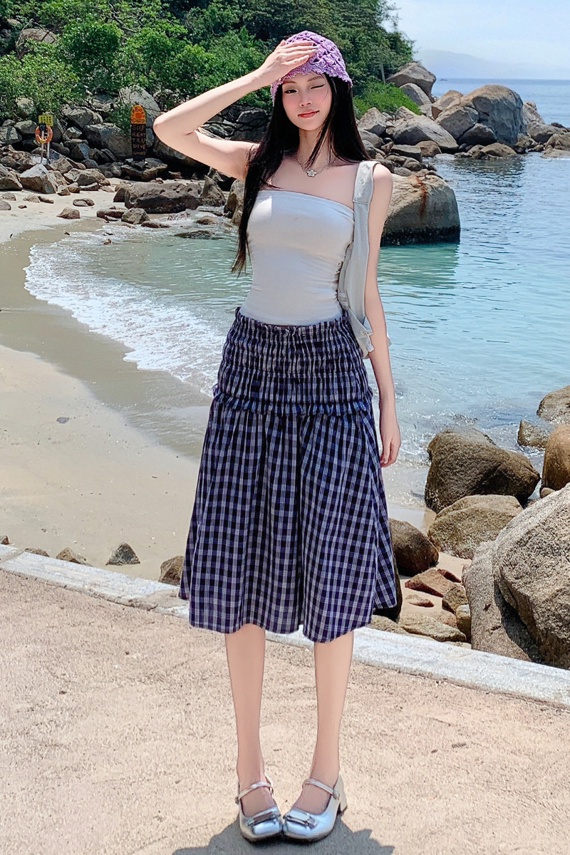 Wear Casual A-line skirt summer plaid tops