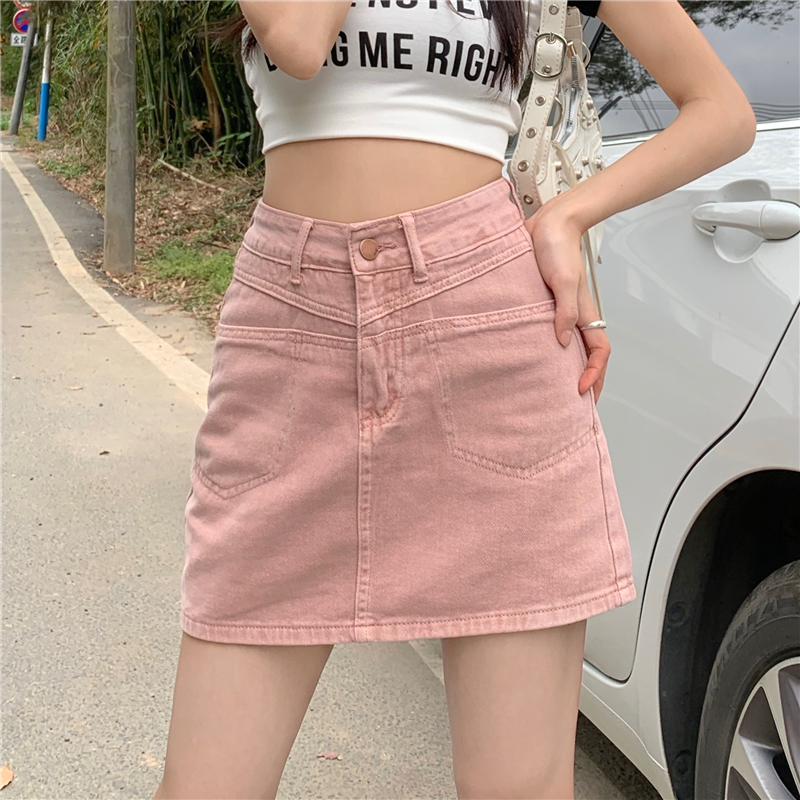 Denim retro short skirt A-line spicegirl skirt for women