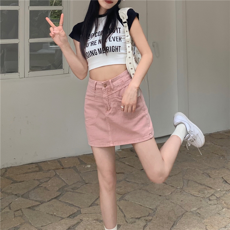 Denim retro short skirt A-line spicegirl skirt for women