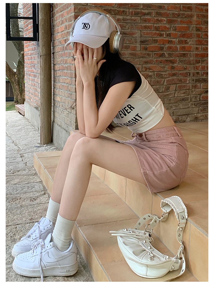 Denim retro short skirt A-line spicegirl skirt for women