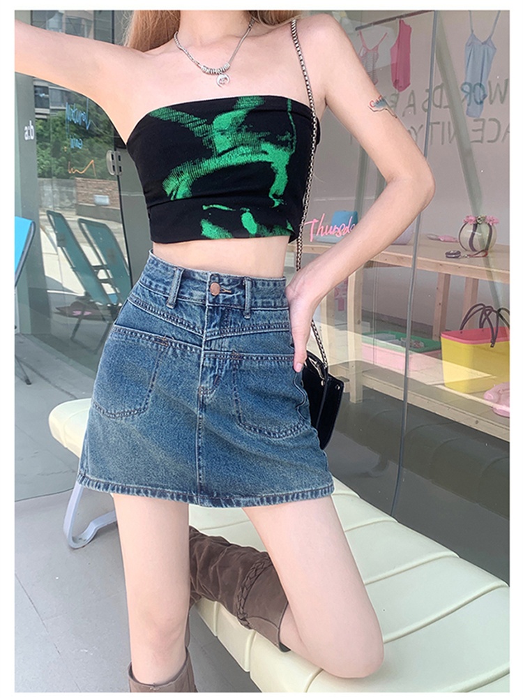 Denim retro short skirt A-line spicegirl skirt for women