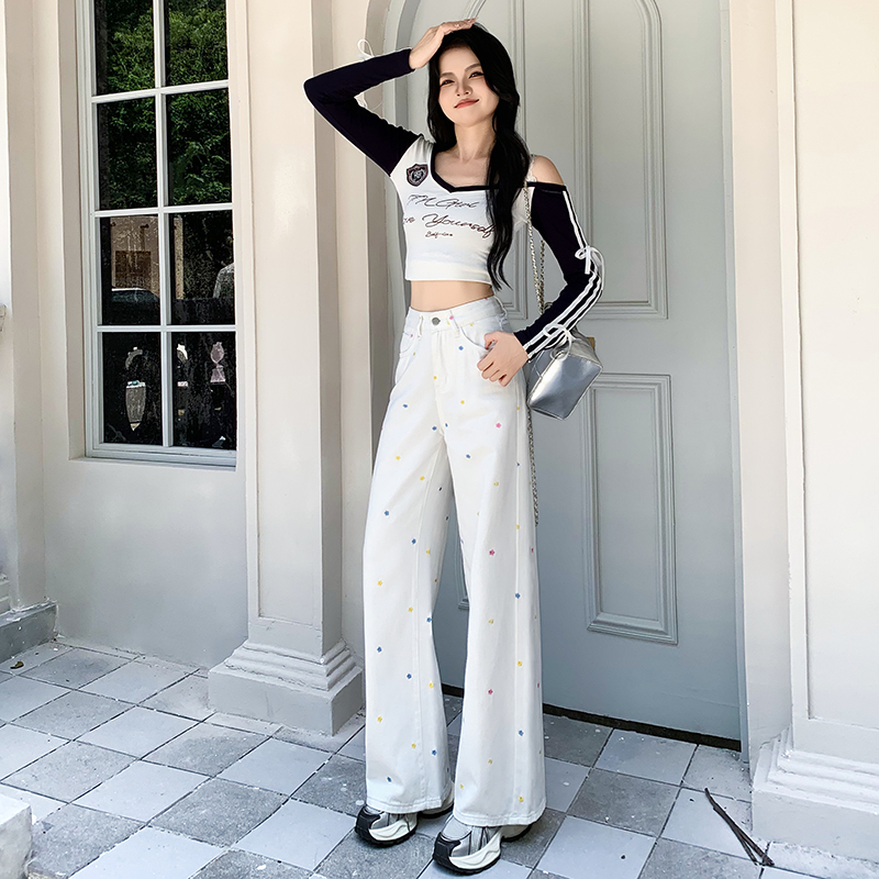 Mopping embroidery long pants American style pants
