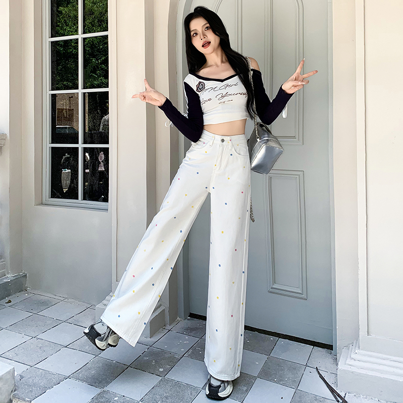 Mopping embroidery long pants American style pants