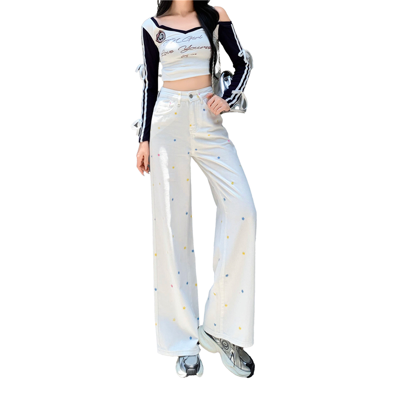 Mopping embroidery long pants American style pants