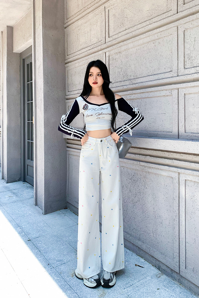 Mopping embroidery long pants American style pants