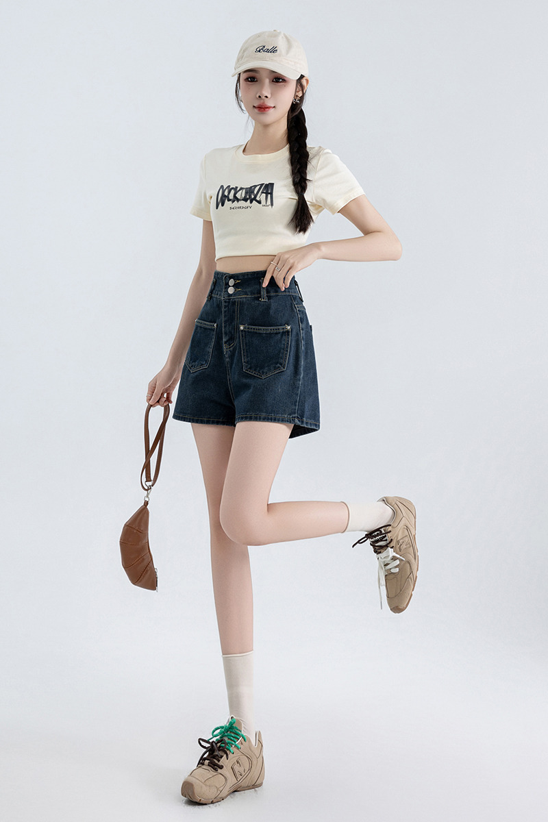 Loose summer short jeans wide leg retro shorts for women