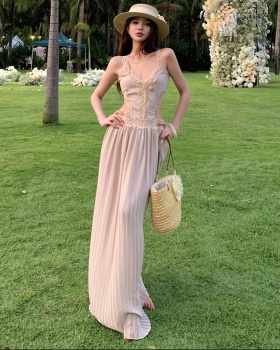 Sexy temperament dress sling pleated long dress for women