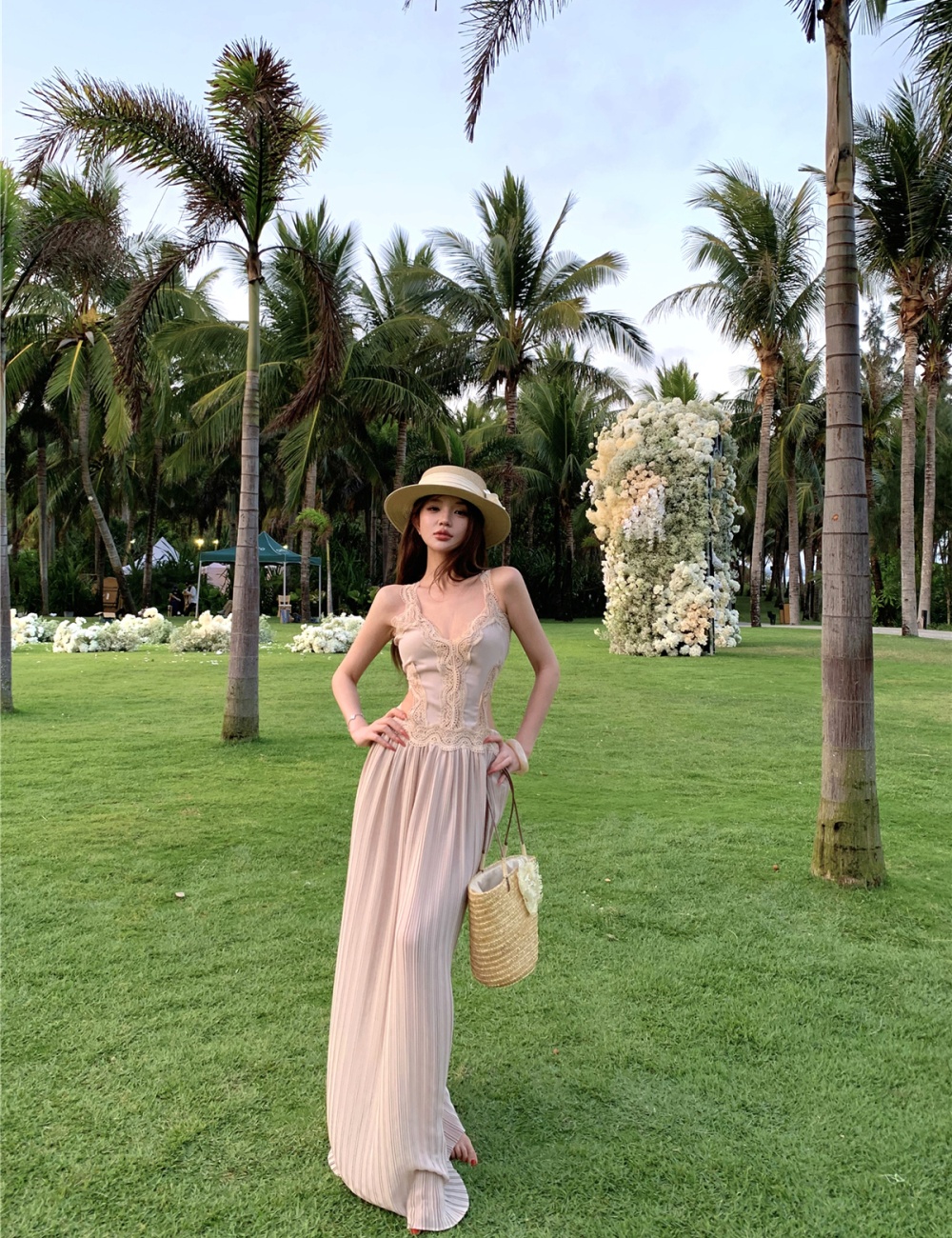 Sexy temperament dress sling pleated long dress for women