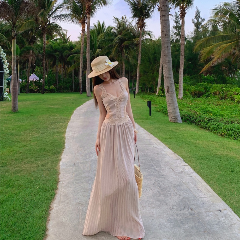 Sexy temperament dress sling pleated long dress for women