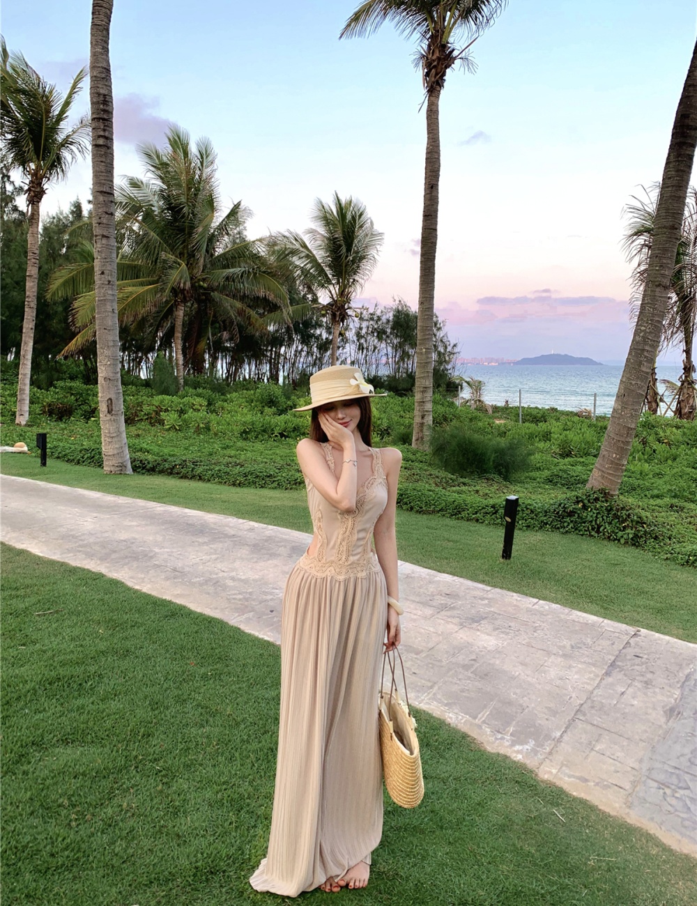 Sexy temperament dress sling pleated long dress for women