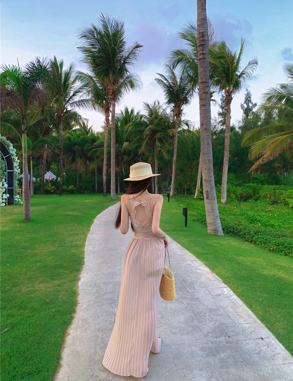 Sexy temperament dress sling pleated long dress for women