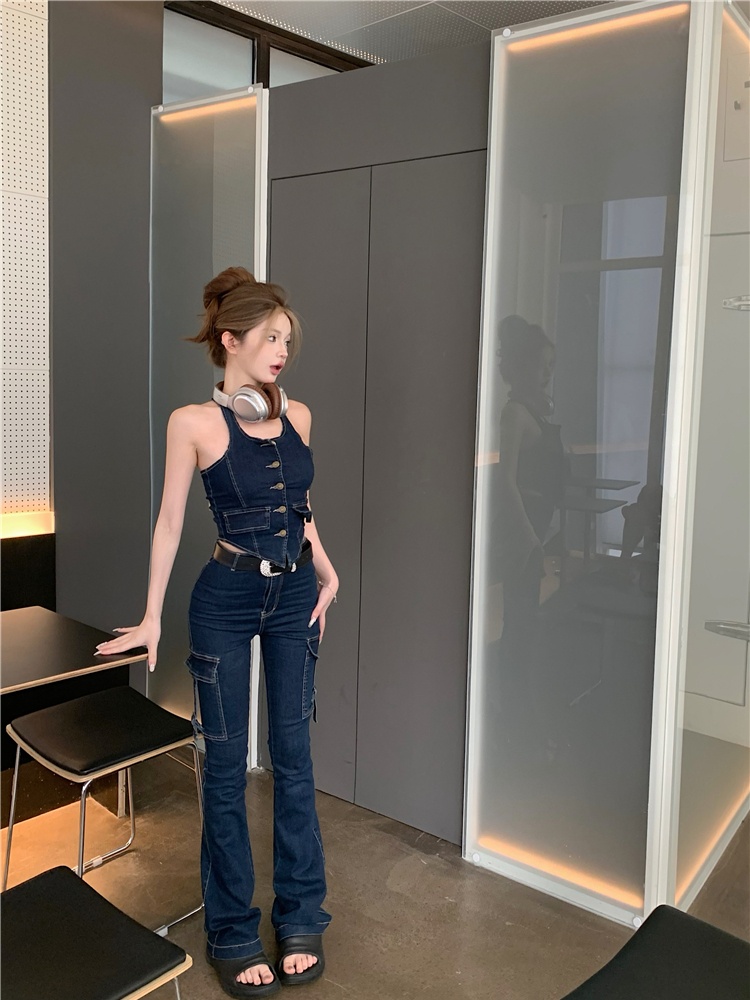 Micro speaker spicegirl vest slim jeans for women