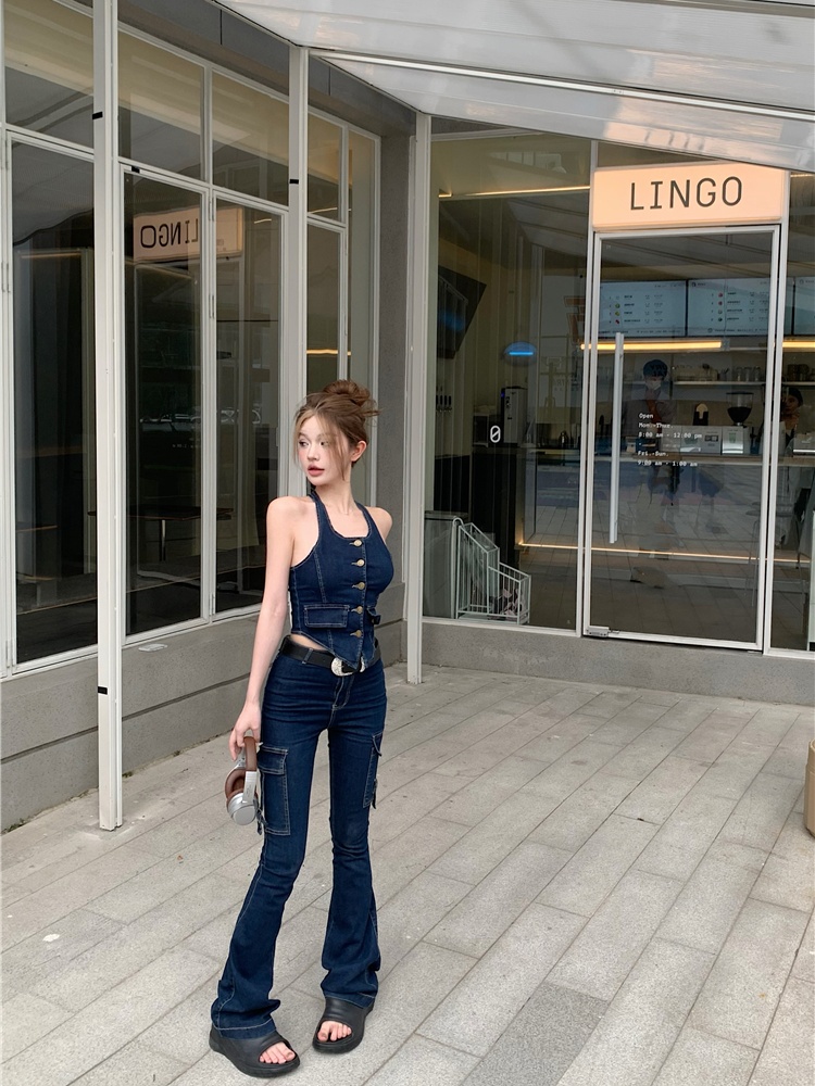 Micro speaker spicegirl vest slim jeans for women