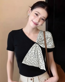 Splice short sleeve T-shirt sloping shoulder tops for women